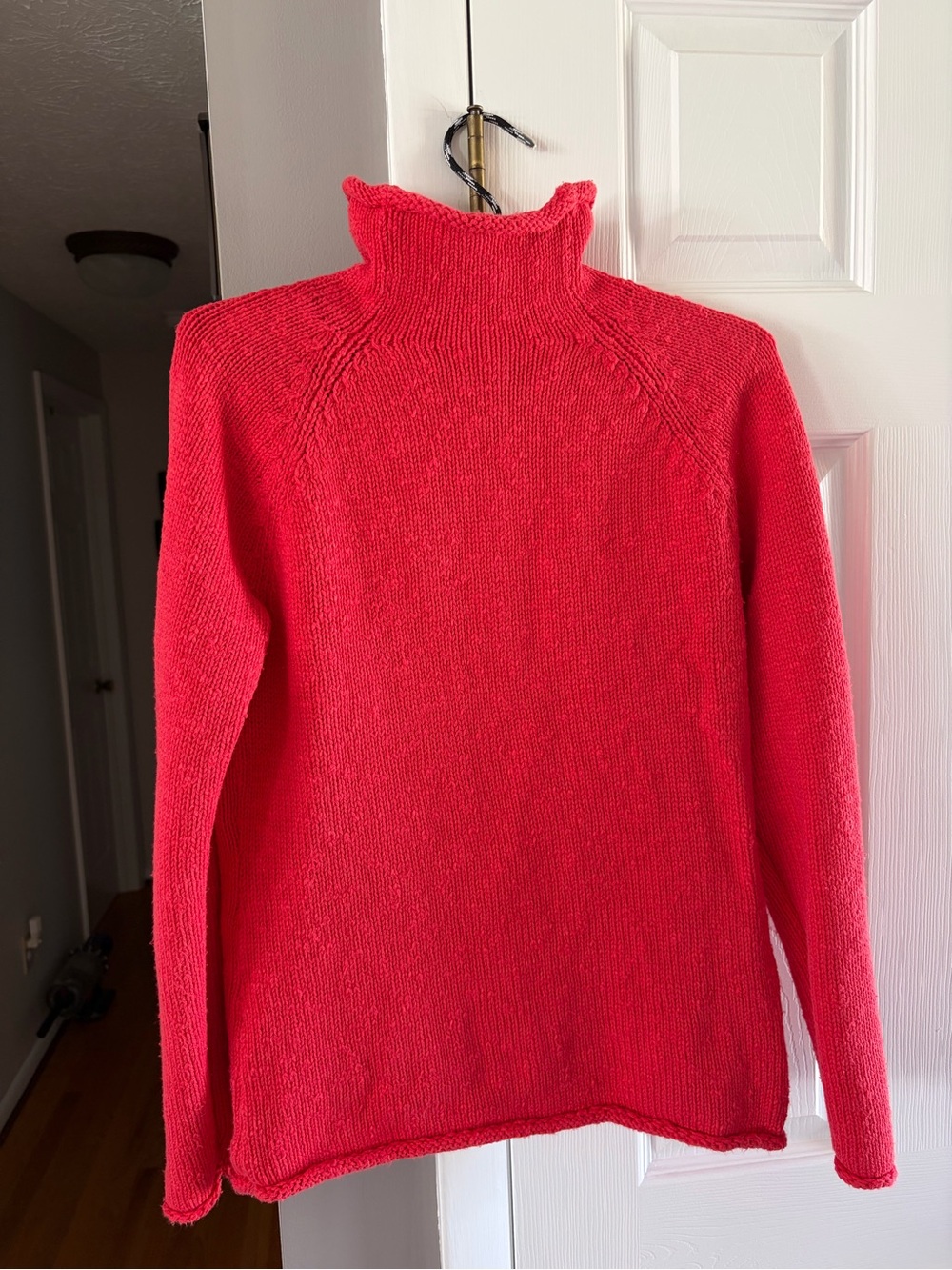 L.L. Bean Coral Turtleneck Cable Knit Sweater 100% Cotton